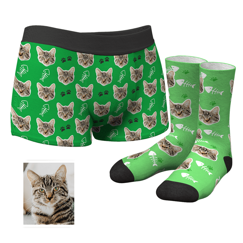 Men's Custom Cat Boxer Shorts And Socks Set