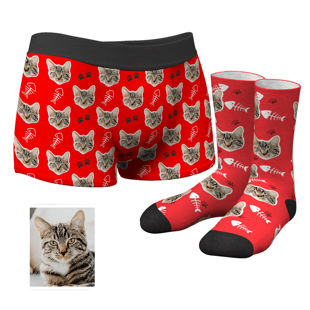 Men's Custom Cat Boxer Shorts And Socks Set