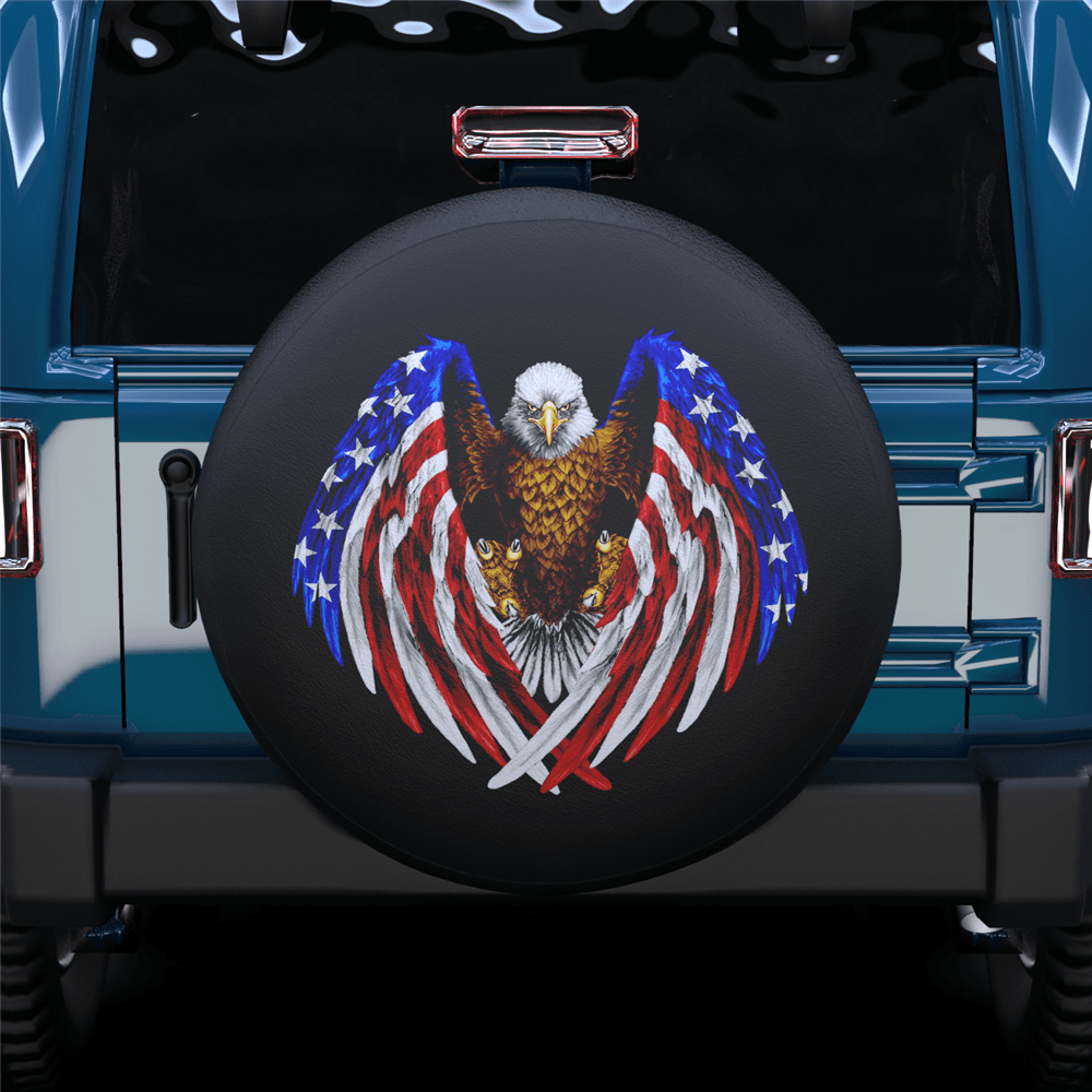 American Eagle &Flag Spare Tire Cover For Jeep/RV/Camper/SUV