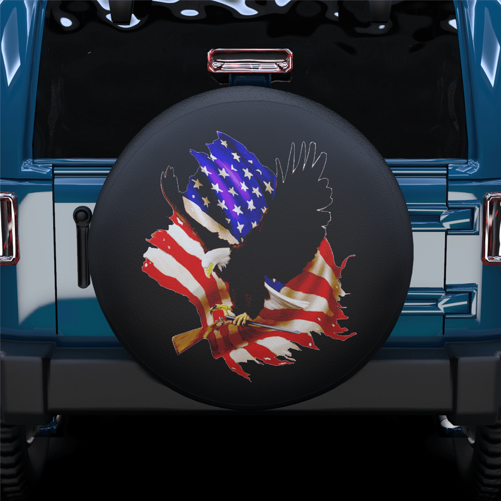 American Eagle&Broken U.S. Flag Spare Tire Cover For Jeep/RV/Camper/SUV