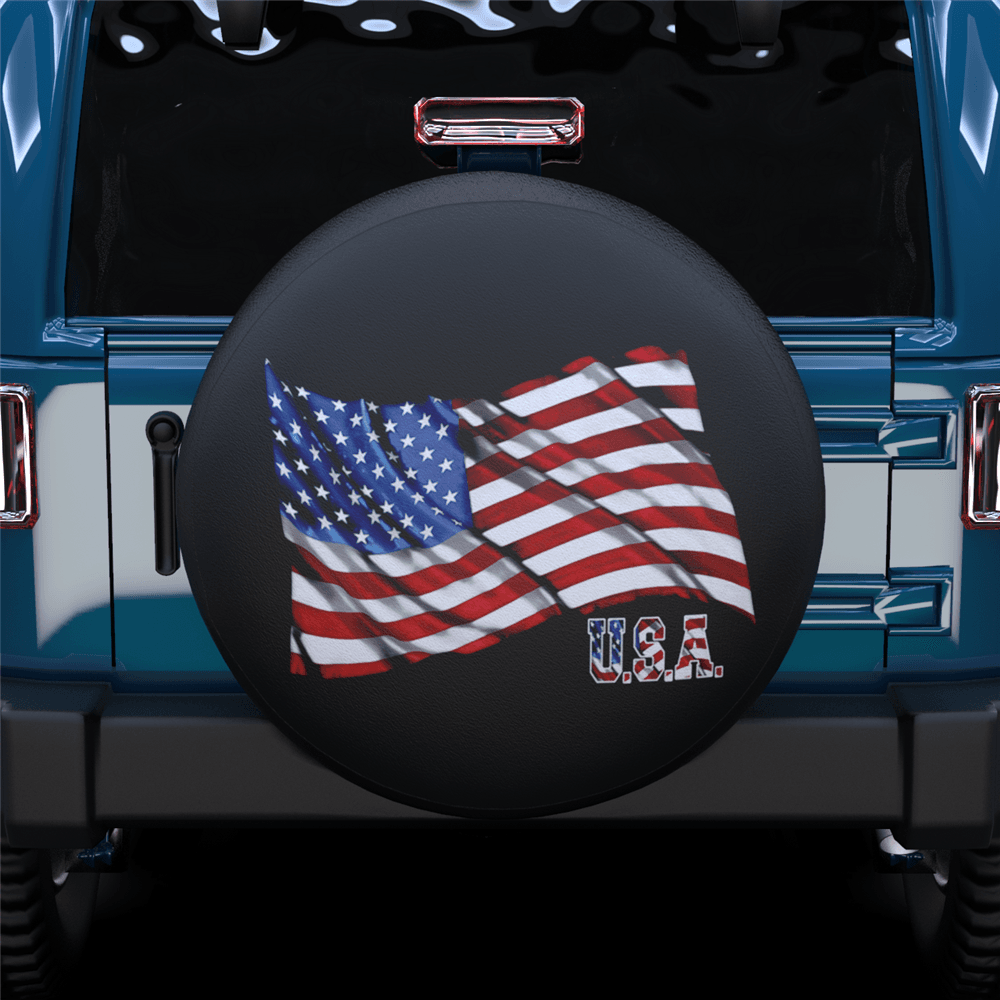 American Flag Fluttering Spare Tire Cover For RV