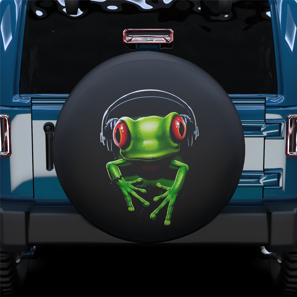 Frog Listening To Music Spare Tire Cover For Jeep/RV/Camper/SUV