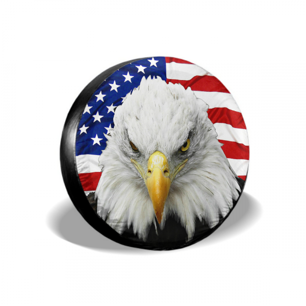 White Head Eagle American Flag Spare Tire Cover