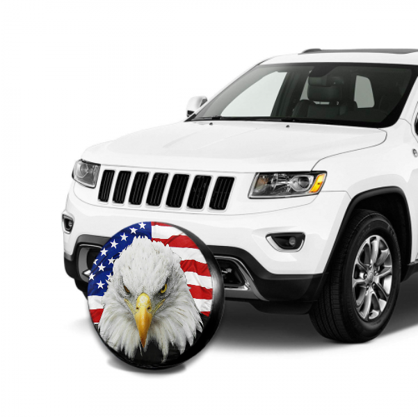 White Head Eagle American Flag Spare Tire Cover For Jeep/RV/Camper/SUV