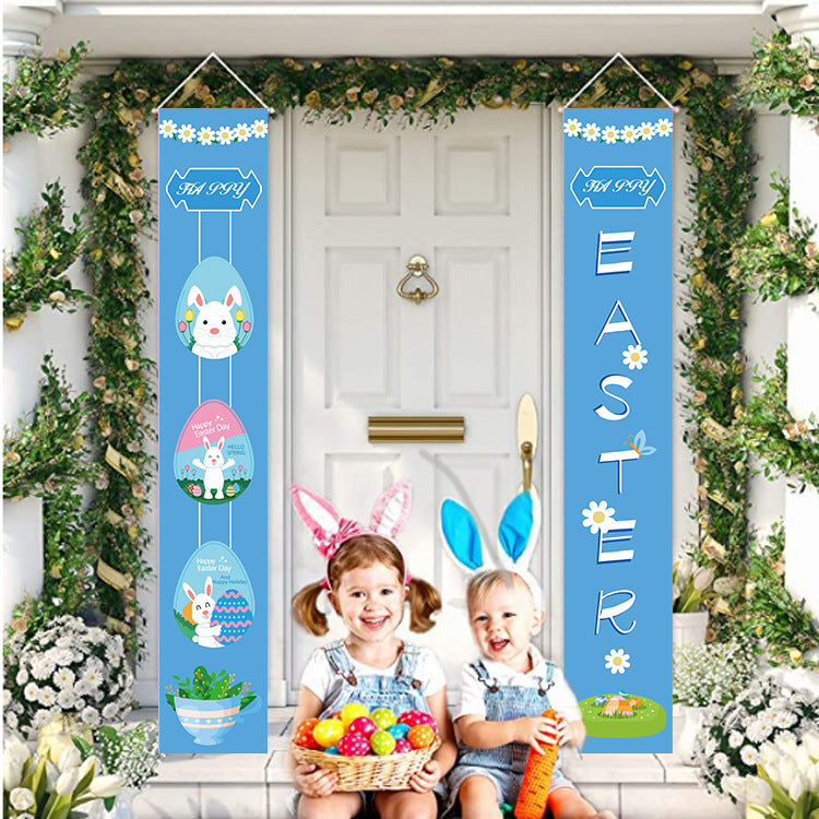 Easter Porch Sign Flag-Bunny Easter Egg Hanging Flags Easter Sign Outdoor Home Door Decor