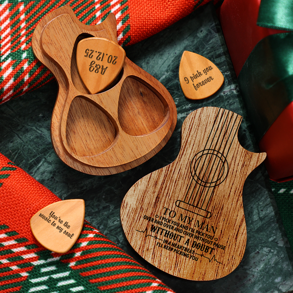Personalized Wooden Guitar Picks & Pick Box - Country Guitar
