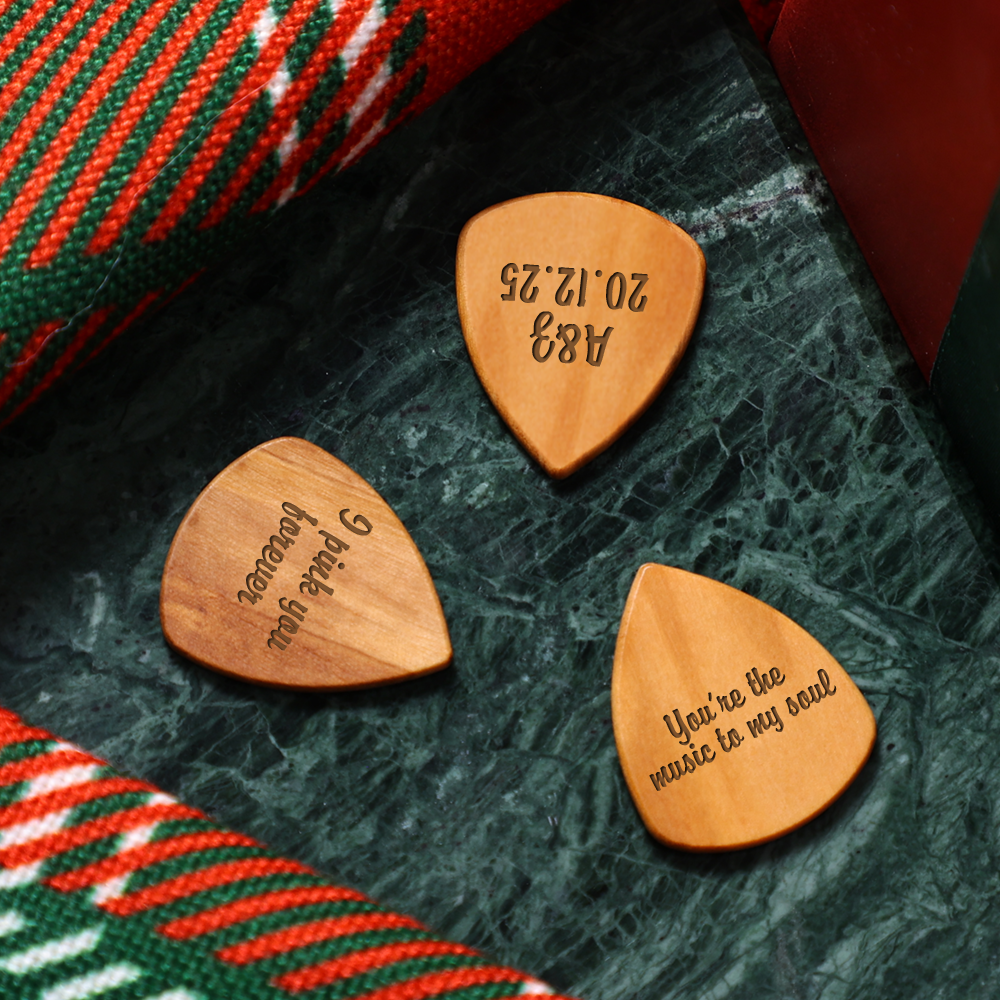 Personalized Wooden Guitar Picks & Pick Box - Country Guitar