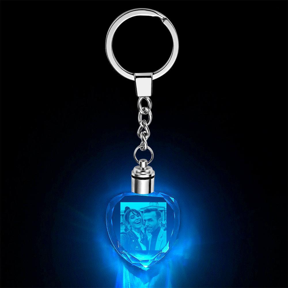 Custom Heart Shape Lighted Crystal Photo Keychain