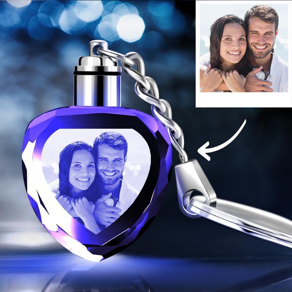Custom Heart Shape Lighted Crystal Photo Keychain