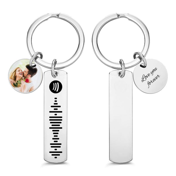 Custom Photo Engraved Keychain Scannable Spotify Code Creative Gifts