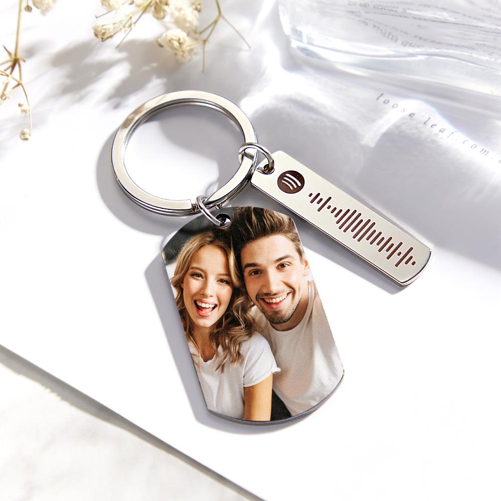 Custom Scannable Spotify Code Keychains Photo Engraved Creative Metal Gifts