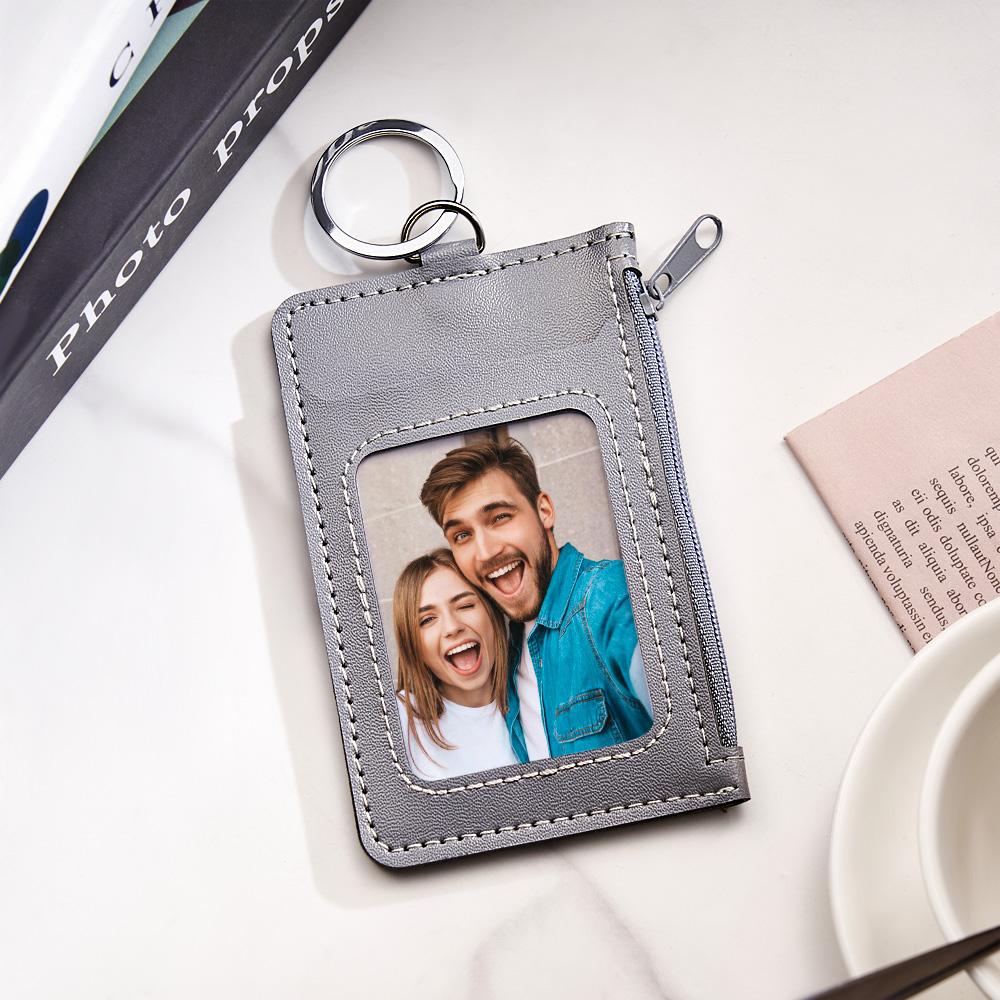 Custom Photo Engraved Keychain Leather Card Holder Creative Gifts