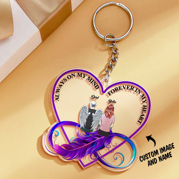 Custom Keychain Memorial Heart Keyring Personalized Cartoon Image and Name Acrylic Keychain