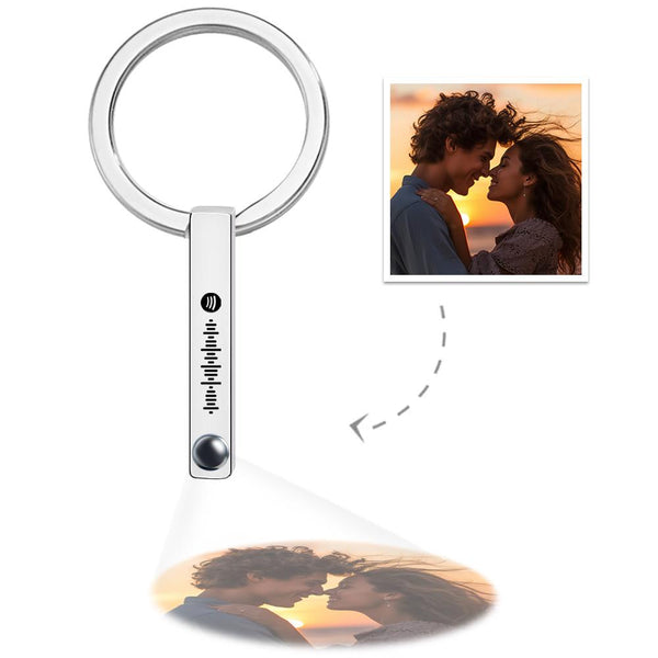 Personalized Photo Projection Keychain Custom Scannable Spotify Code Keychain Memorial Song Gift - mycustomtirecover