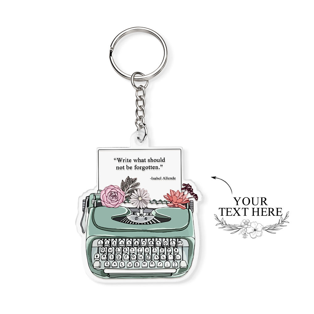 Custom Engraved Keychain Green Typewriter Creative Acrylic Gifts
