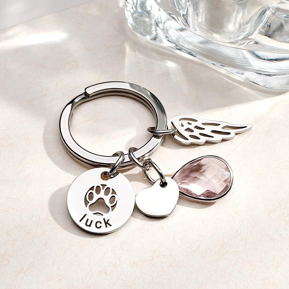 Custom Engraved Birthstone Keychain Memorial Gift for Pet Lover