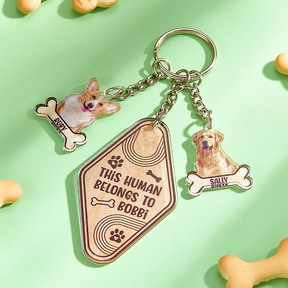 Personalized Dog Bone Photo Keychain Custom Text Gift for Pet Lovers