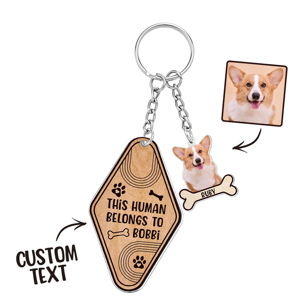 Personalized Dog Bone Photo Keychain Custom Text Gift for Pet Lovers