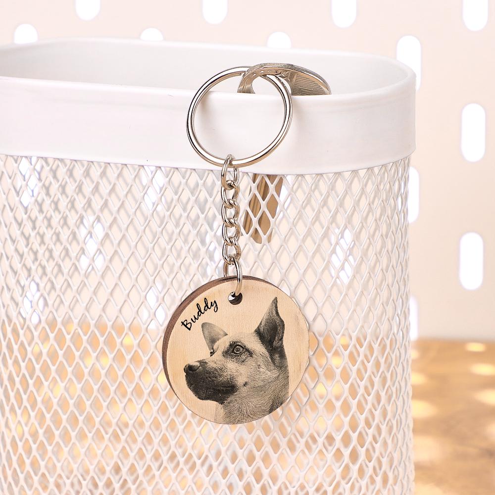 Custom Wooden Keychain Personalized Pet Photo Engraved Keychain Gift