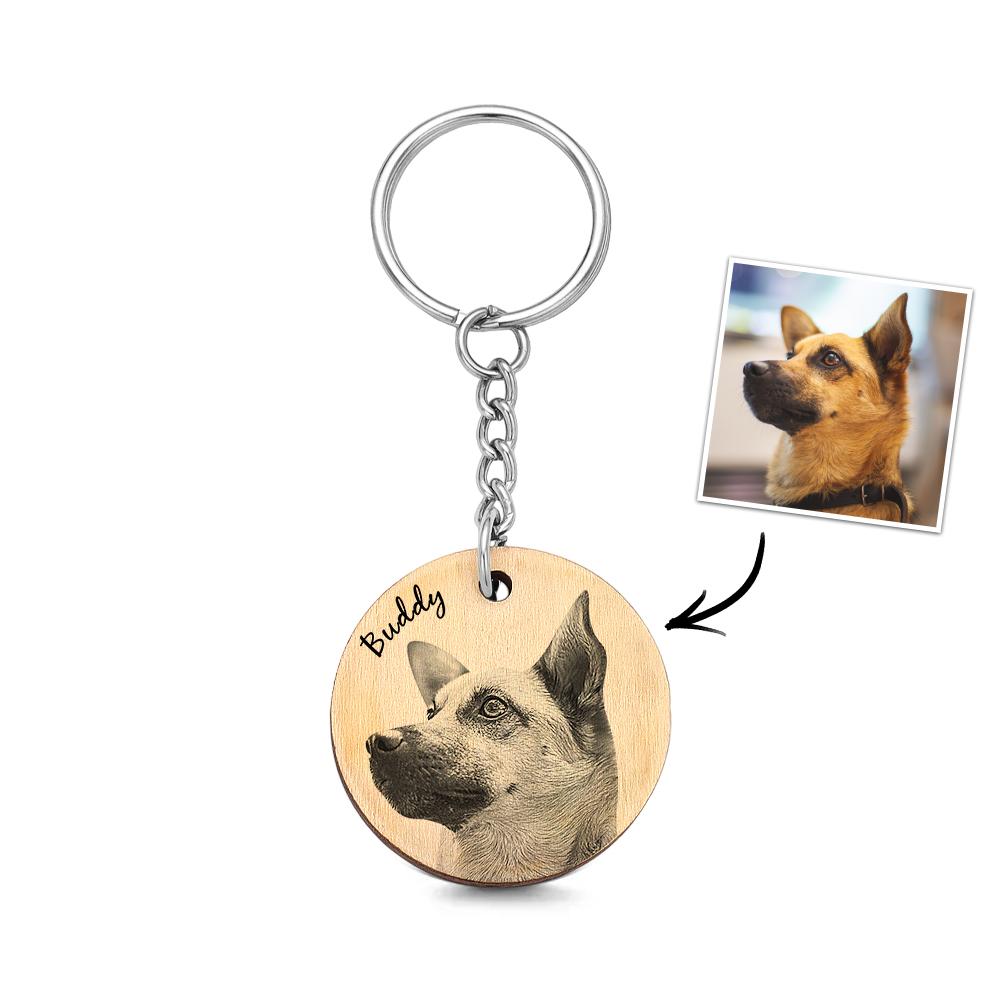 Custom Wooden Keychain Personalized Pet Photo Engraved Keychain Gift