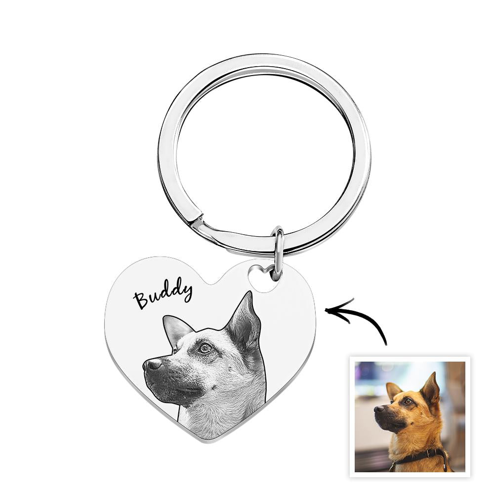 Custom Pet Portrait Heart Keychain Personalized Name