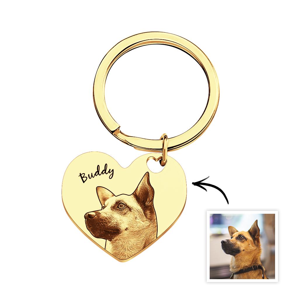 Custom Pet Portrait Heart Keychain Personalized Name