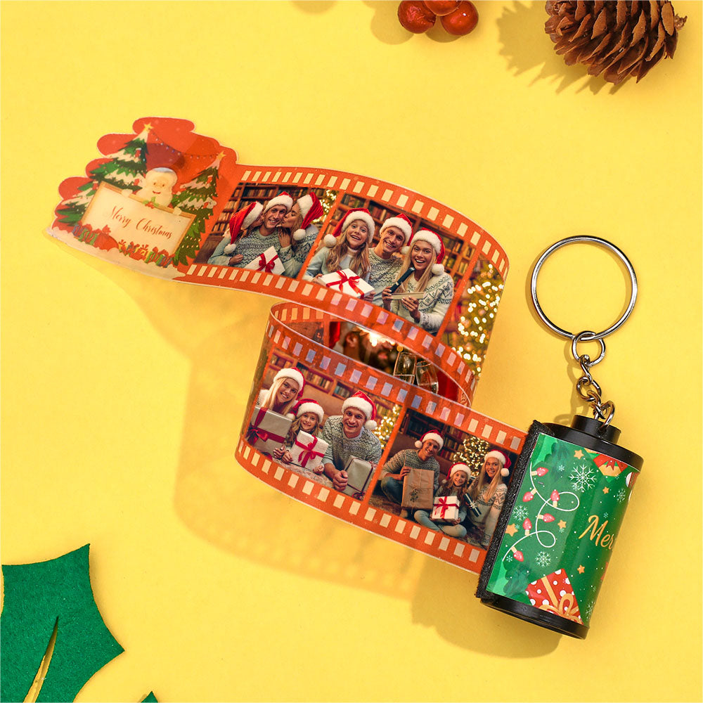 Custom Photo Film Keychain Merry Chrismas Gift for Couple