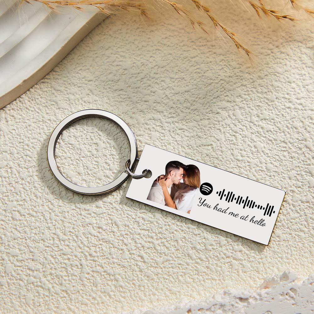 Custom Photo Engraved Spotify Music Keychain Stainless Steel Scannable Code Best Gifts For Couples