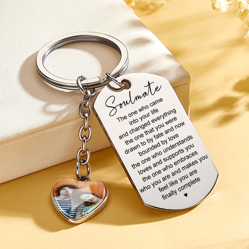 Custom Photo Engraved Heart Keychain Personalized Handmade Keyring Anniversary Keychain Women Men Gifts