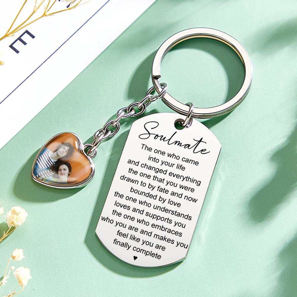 Custom Photo Engraved Heart Keychain Personalized Handmade Keyring Anniversary Keychain Women Men Gifts