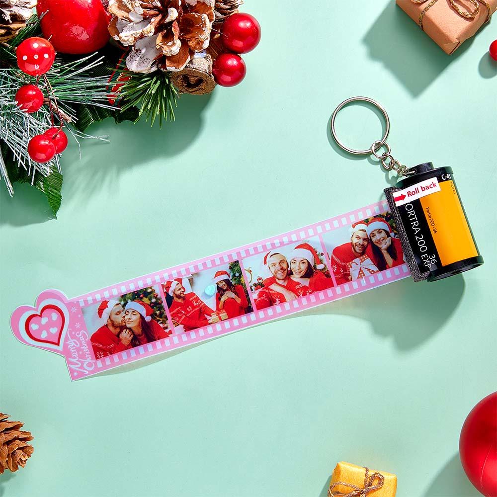 Custom Photo Film Roll Keychain Colorful Heart Decor Camera Keychain Christmas Day Gift