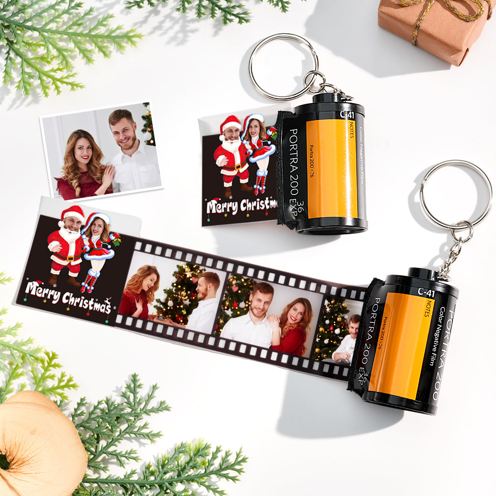 Custom Face Film Roll Keychain Memorial Camera Keychain Christmas Day Gift For Couples