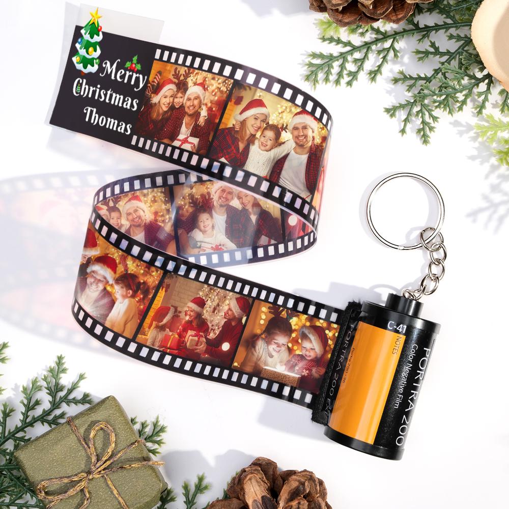 Custom Photo Film Roll Keychain Christmas Tree Pattern Camera Keychain Christmas Day Gift