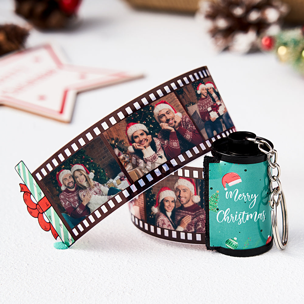 Custom Photo Film Roll Keychain Engraved Gift Box Pullable Camera Keychain Christmas Day Gift