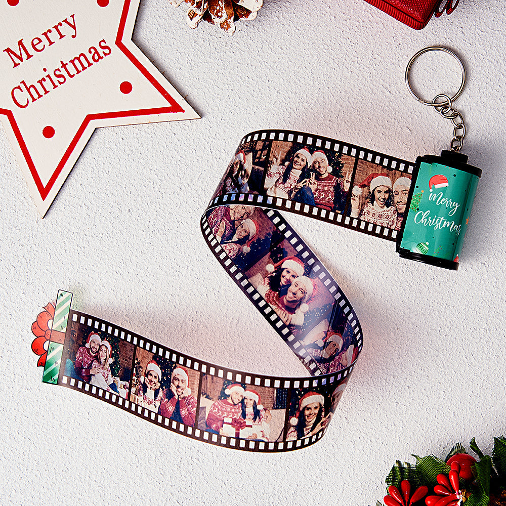 Custom Photo Film Roll Keychain Engraved Gift Box Pullable Camera Keychain Christmas Day Gift