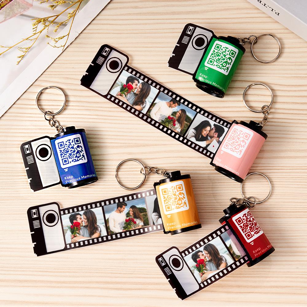 Scannable QR Code Colorful Shell Film Roll Keychain With Your Photo Camera Keychain Valentine's Day Gift