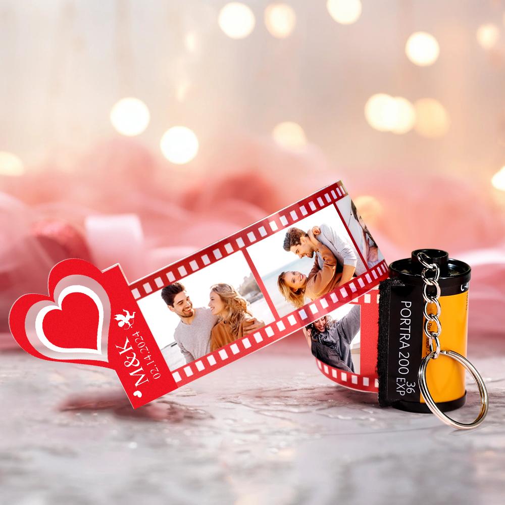 Red Love Heart Photo Film Roll Keychain Personalized Pullable Camera Keychain Valentine's Day Gifts For Couples