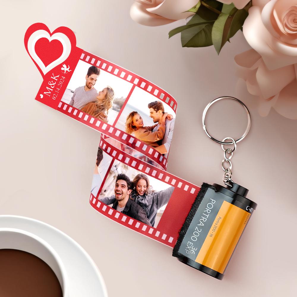 Red Love Heart Photo Film Roll Keychain Personalized Pullable Camera Keychain Valentine's Day Gifts For Couples