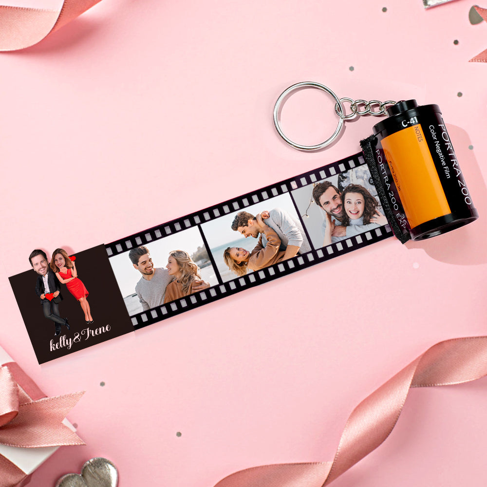 Custom Face Film Roll Keychain Personalized Photo Love Heart Camera Keychain Valentine's Day Gifts For Couples