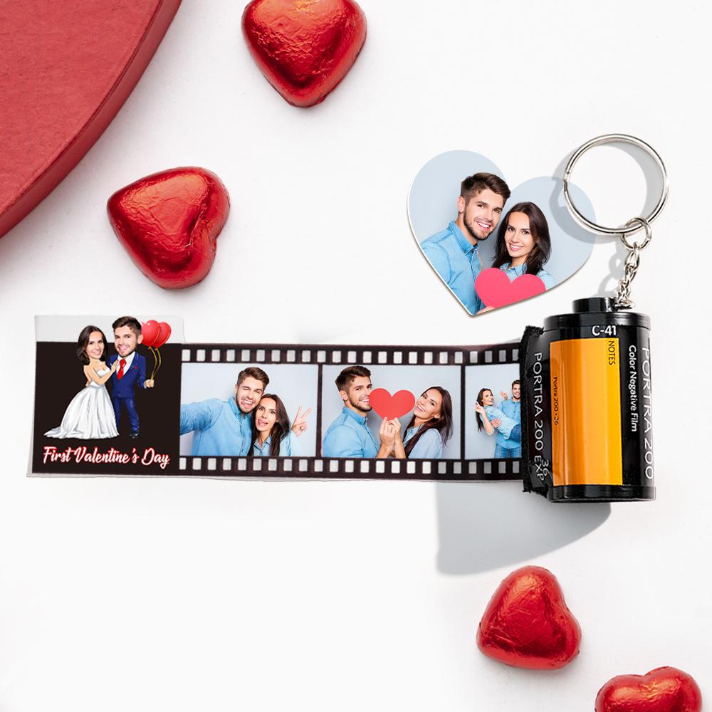Custom Face Camera Keychain Personalized Photo Love Balloon Film Roll Keychain Valentine's Day Gifts For Couples