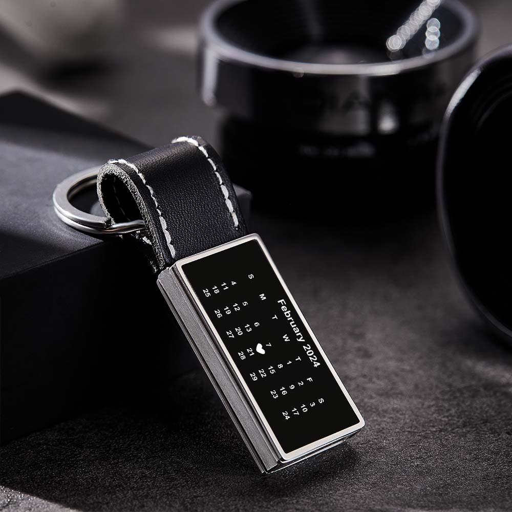 Customized Calendar Date Leather Keychain With Engraved Text Valentine Exclusive Gift For Men