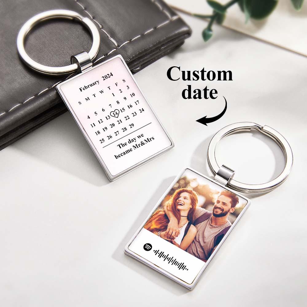 Custom Photo Spotify Code Calendar Keychain Personalized Date Scannable Music Code Keychain Anniversary Gift