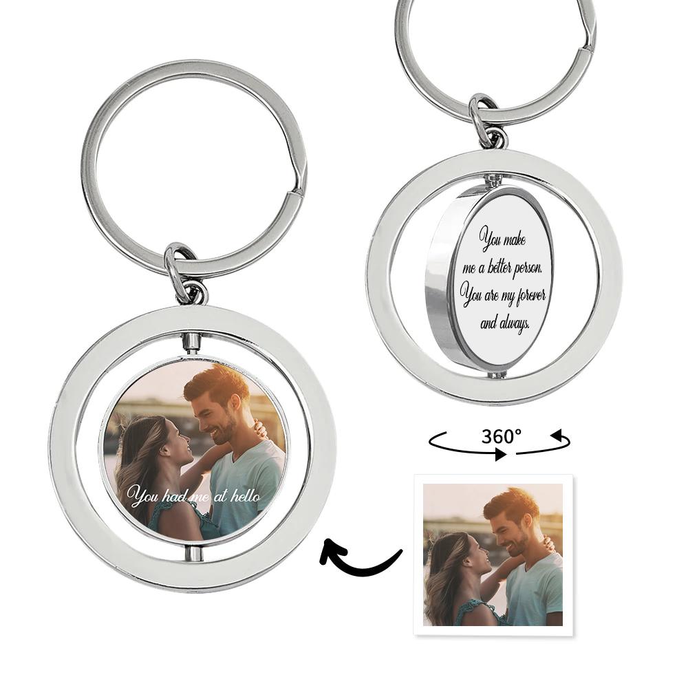 Custom Photo Rotatable Round Keychain Love Souvenirs Keychain Valentine Gifts For Couple