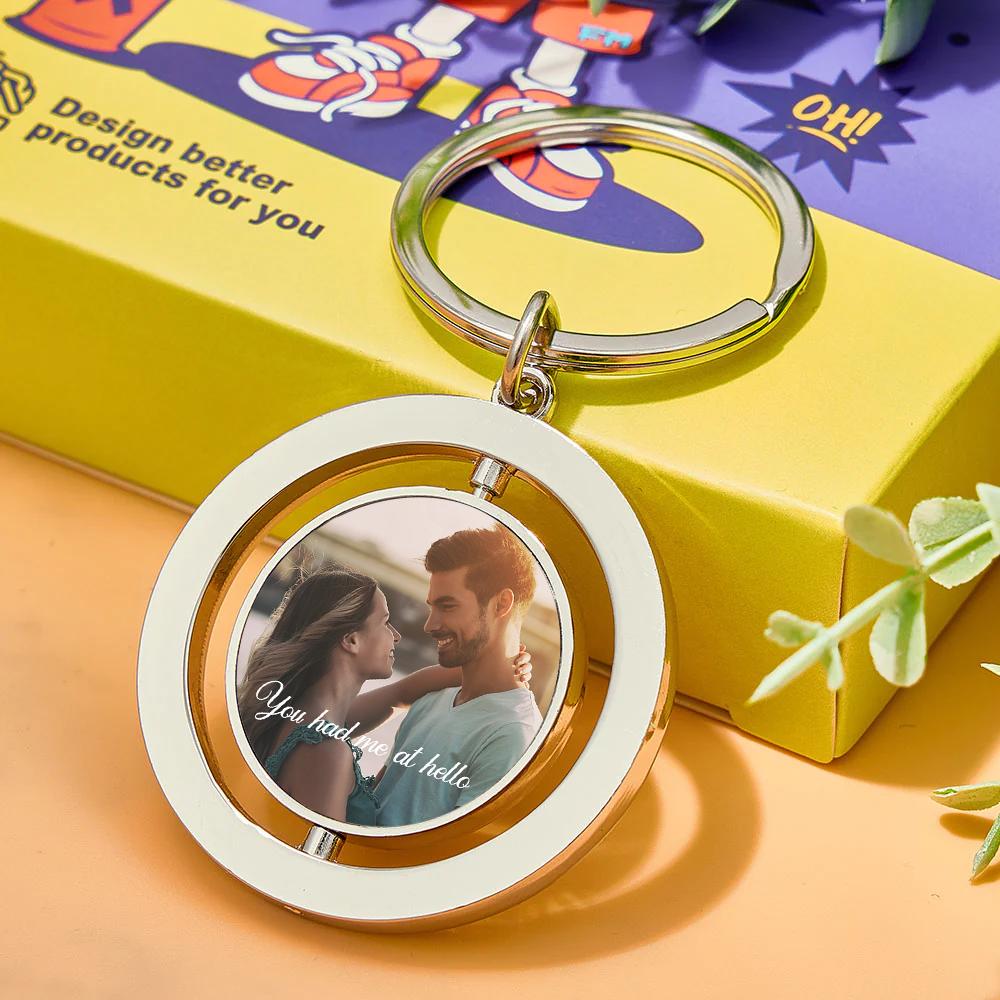 Custom Photo Rotatable Round Keychain Love Souvenirs Keychain Valentine Gifts For Couple
