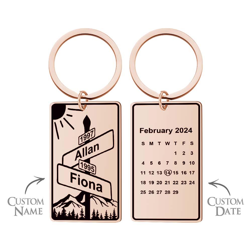 Custom Name Date Street Sign Keychain Personalized Intersection of Love Anniversary Gift For Couples