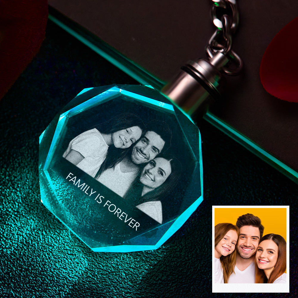 Crystal Keychain Custom Photo Family Keepake Keyring Octagon Gifts for Husband