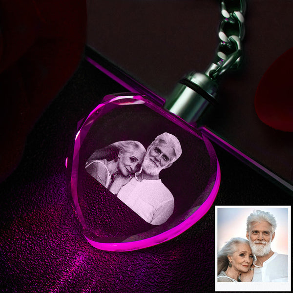 Custom Photo Crystal Keychain Couple Keepake Keyring Heart Gifts for Her