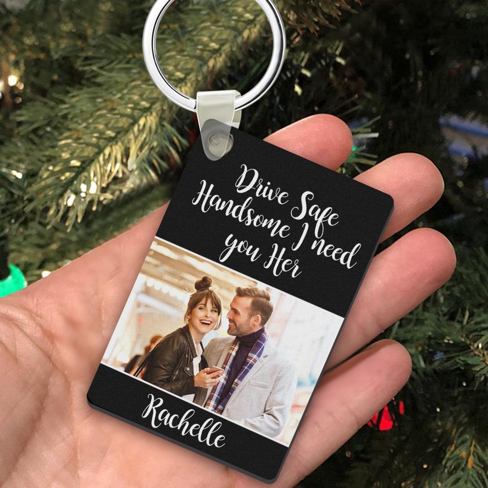 Custom Photo Engraved Keychain Drive Safe Couple Love Gifts