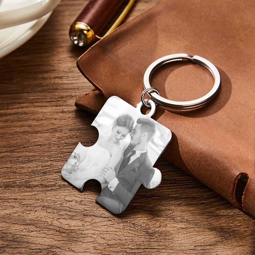 Personalized Jigsaw Puzzle Piece Custom Photo Keychain Couple Anniversary Long Distance Gift