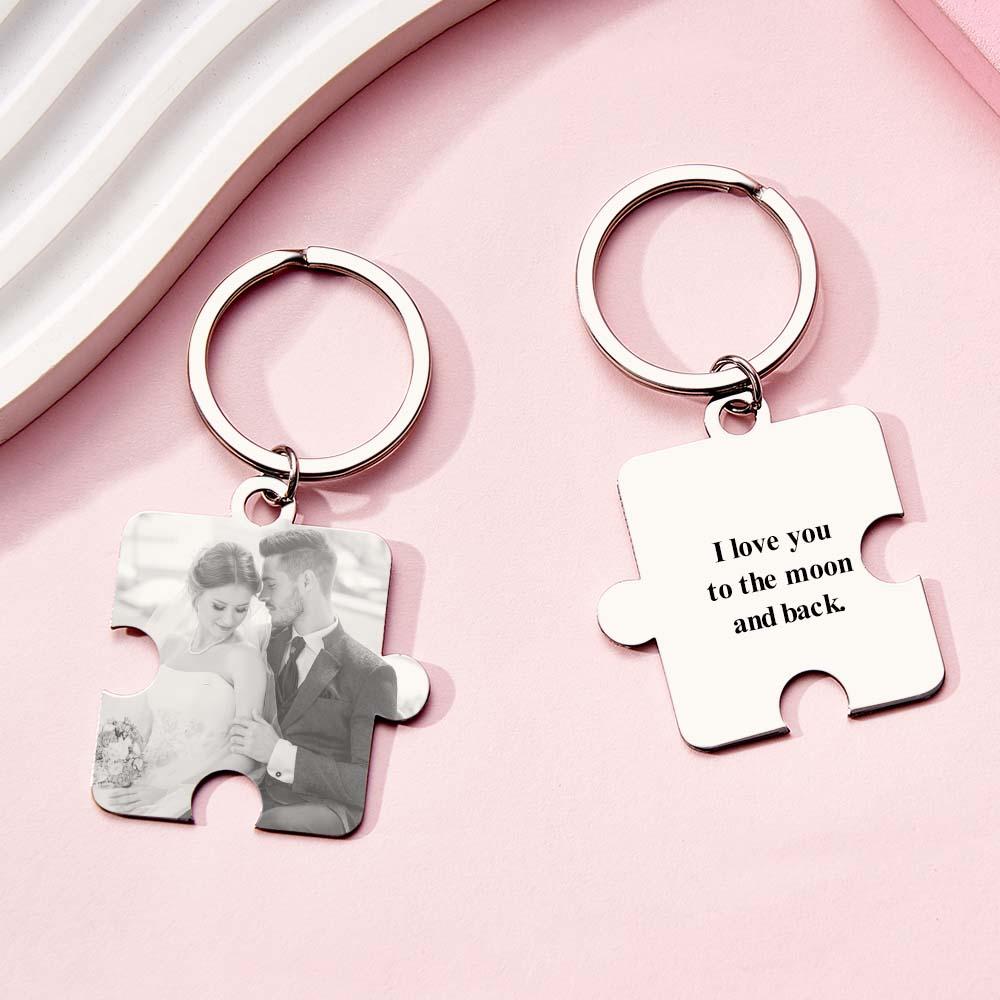 Personalized Jigsaw Puzzle Piece Custom Photo Keychain Couple Anniversary Long Distance Gift